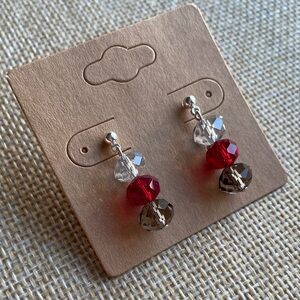 Elegant Silver and Red Crystal Earrings